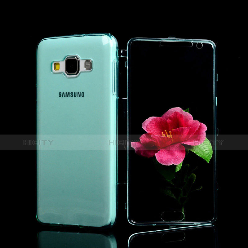 Coque Transparente Integrale Silicone Souple Avant et Arriere pour Samsung Galaxy DS A300G A300H A300M Bleu Plus