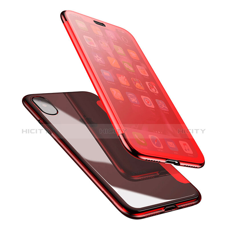 Coque Transparente Integrale Silicone Souple Portefeuille pour Apple iPhone X Rouge Plus