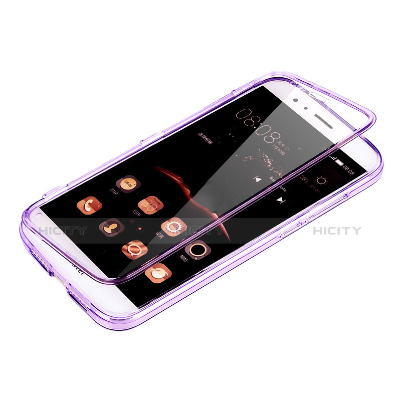 Coque Transparente Integrale Silicone Souple Portefeuille pour Huawei G8 Violet Plus