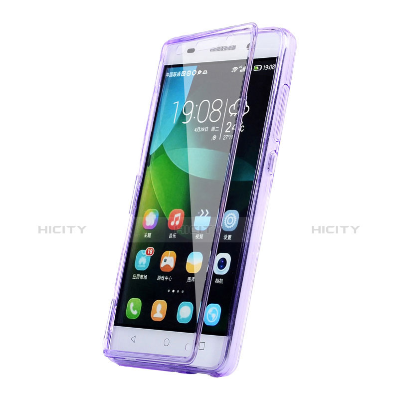 Coque Transparente Integrale Silicone Souple Portefeuille pour Huawei Honor 4C Violet Plus