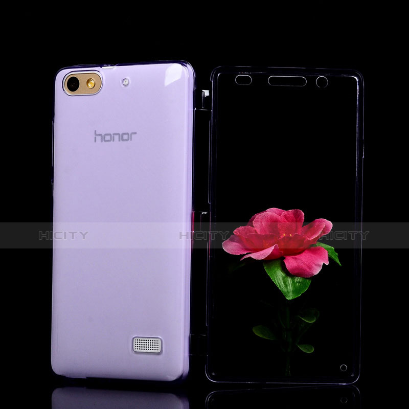 Coque Transparente Integrale Silicone Souple Portefeuille pour Huawei Honor 4C Violet Plus