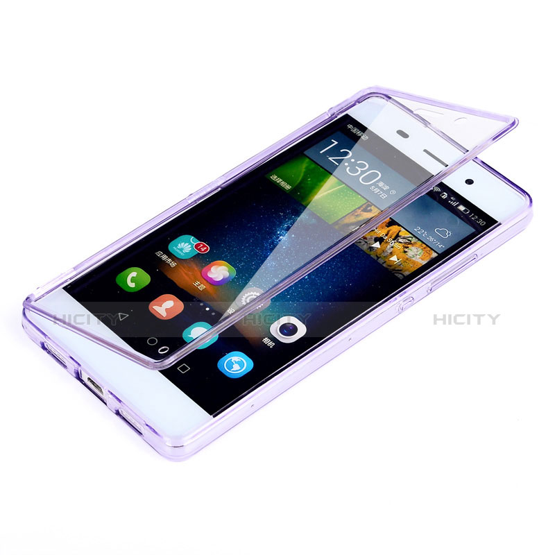 Coque Transparente Integrale Silicone Souple Portefeuille pour Huawei P8 Lite Violet Plus