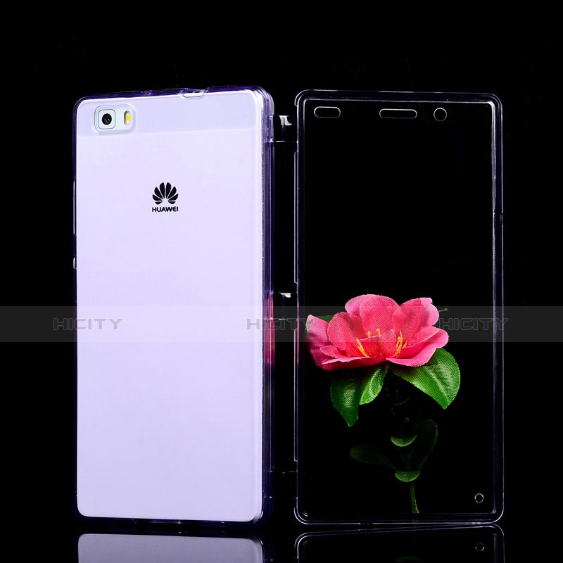 Coque Transparente Integrale Silicone Souple Portefeuille pour Huawei P8 Lite Violet Plus