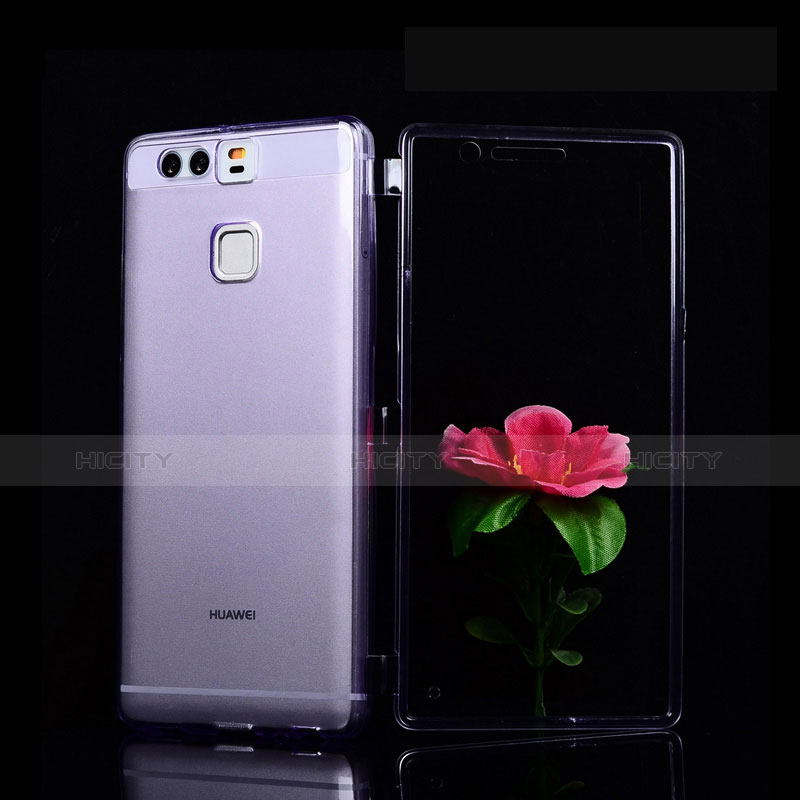 Coque Transparente Integrale Silicone Souple Portefeuille pour Huawei P9 Violet Plus