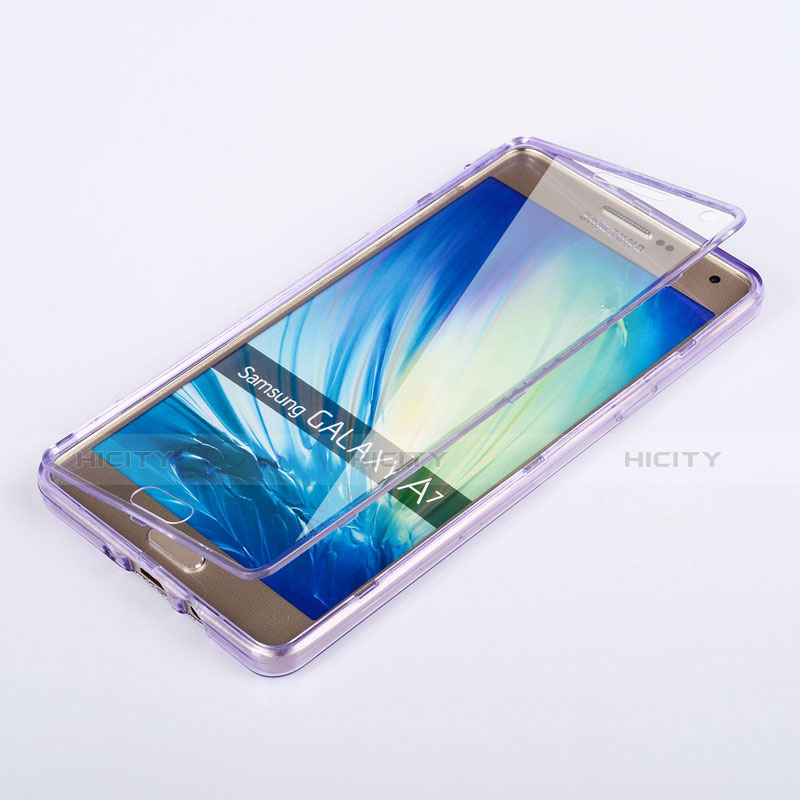 Coque Transparente Integrale Silicone Souple Portefeuille pour Samsung Galaxy A7 Duos SM-A700F A700FD Violet Plus