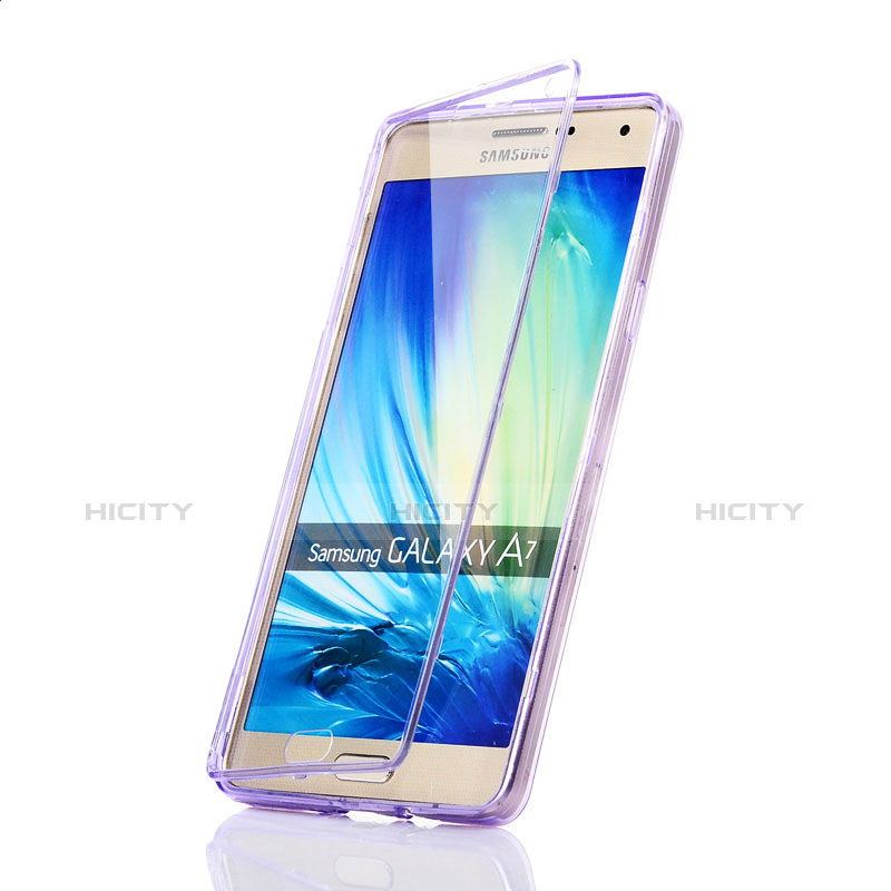 Coque Transparente Integrale Silicone Souple Portefeuille pour Samsung Galaxy A7 Duos SM-A700F A700FD Violet Plus