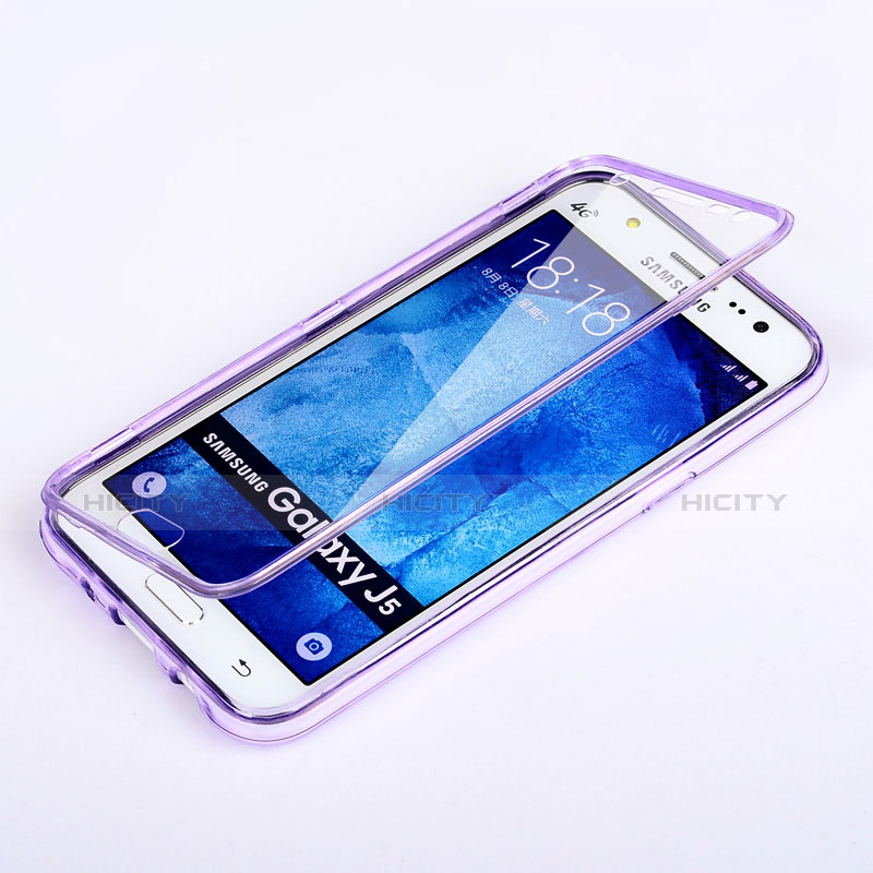 Coque Transparente Integrale Silicone Souple Portefeuille pour Samsung Galaxy J5 SM-J500F Violet Plus