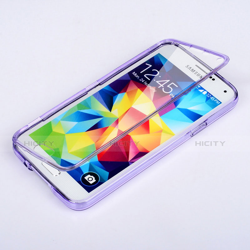 Coque Transparente Integrale Silicone Souple Portefeuille pour Samsung Galaxy S5 Duos Plus Violet Plus