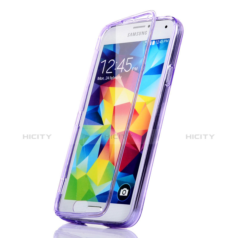 Coque Transparente Integrale Silicone Souple Portefeuille pour Samsung Galaxy S5 Duos Plus Violet Plus