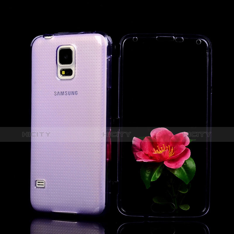 Coque Transparente Integrale Silicone Souple Portefeuille pour Samsung Galaxy S5 Duos Plus Violet Plus