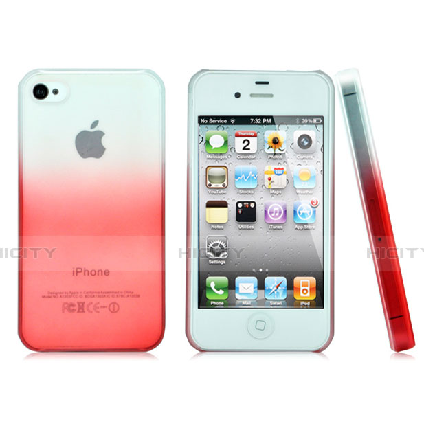 Coque Transparente Rigide Degrade pour Apple iPhone 4 Rouge Plus