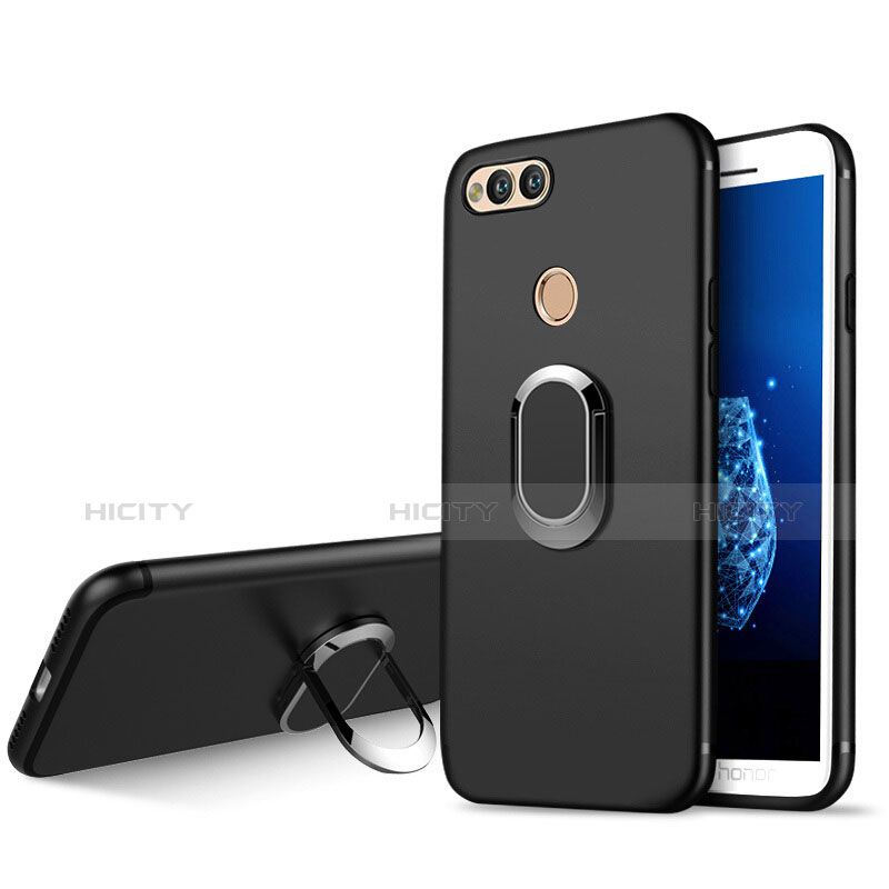 Coque Ultra Fine Silicone Souple avec Support Bague Anneau A01 pour Huawei Honor 7X Noir Plus