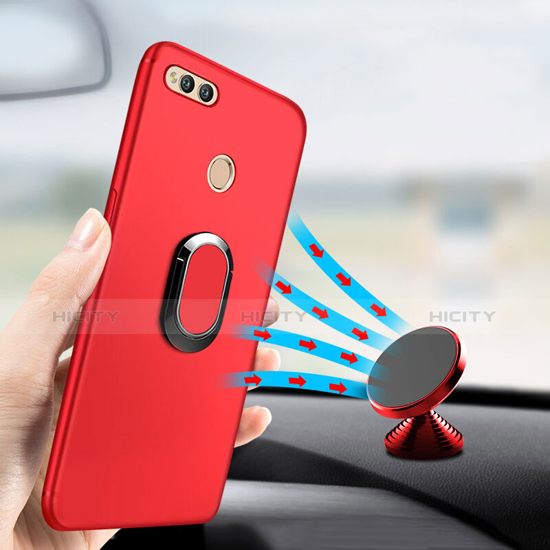 Coque Ultra Fine Silicone Souple avec Support Bague Anneau A01 pour Huawei Honor 7X Rouge Plus