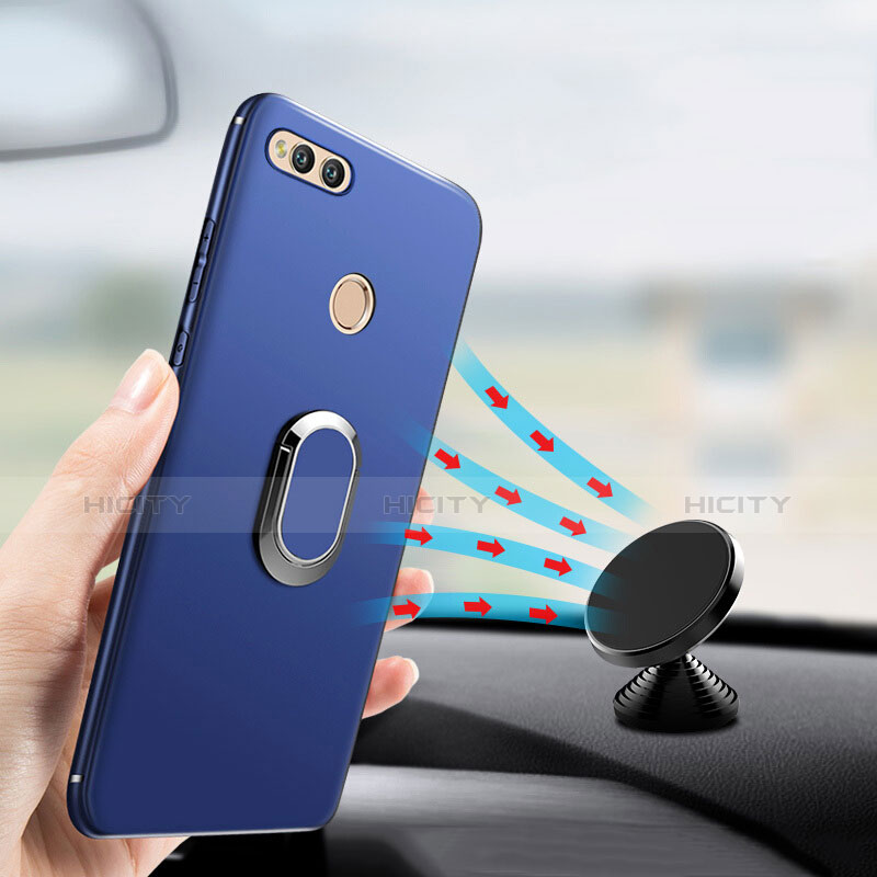 Coque Ultra Fine Silicone Souple avec Support Bague Anneau A01 pour Huawei Honor Play 7X Bleu Plus