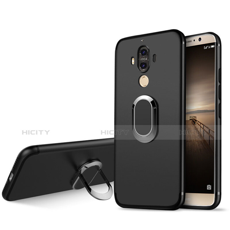 Coque Ultra Fine Silicone Souple avec Support Bague Anneau A04 pour Huawei Mate 9 Noir Plus