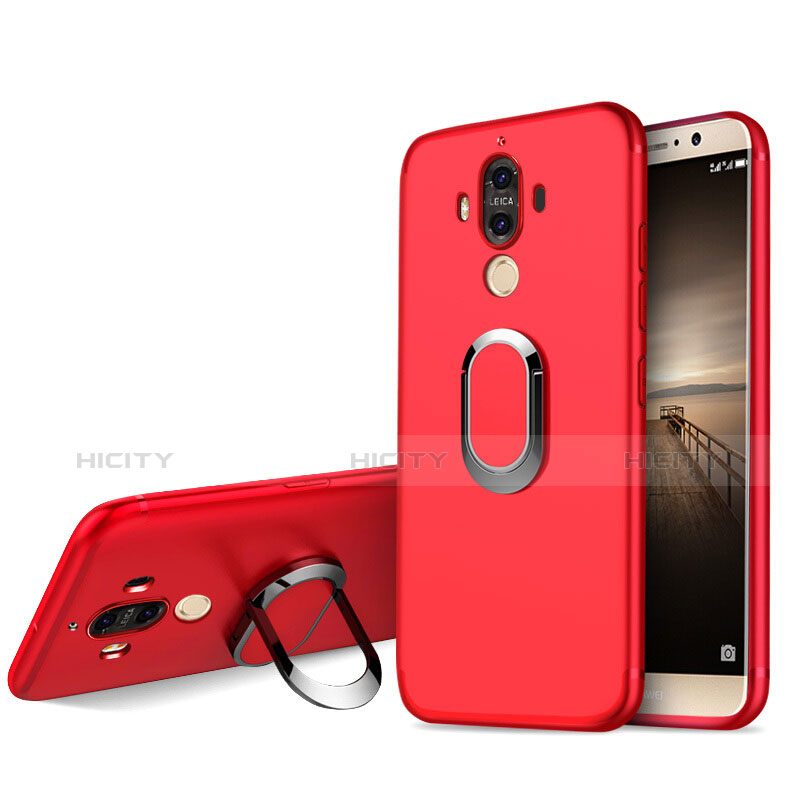 Coque Ultra Fine Silicone Souple avec Support Bague Anneau A04 pour Huawei Mate 9 Rouge Plus