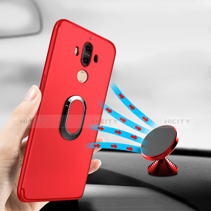 Coque Ultra Fine Silicone Souple avec Support Bague Anneau A04 pour Huawei Mate 9 Rouge Plus