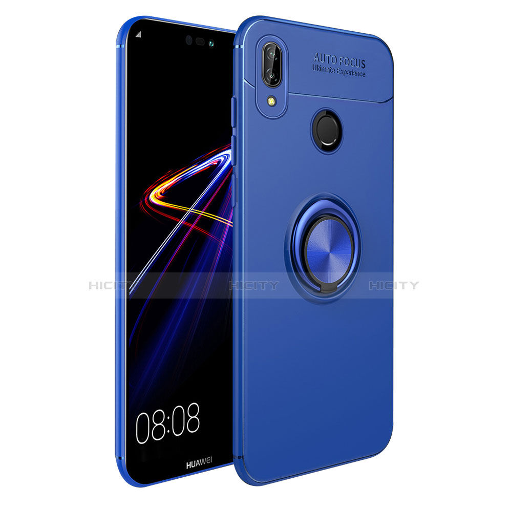 Coque Ultra Fine Silicone Souple avec Support Bague Anneau Aimante A02 pour Huawei P Smart+ Plus Bleu Plus