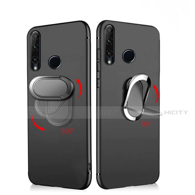 Coque Ultra Fine Silicone Souple avec Support Bague Anneau Aimante Magnetique pour Huawei Enjoy 9s Noir Plus