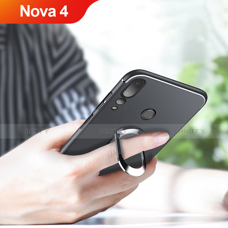 Coque Ultra Fine Silicone Souple avec Support Bague Anneau Aimante Magnetique pour Huawei Nova 4 Noir Plus