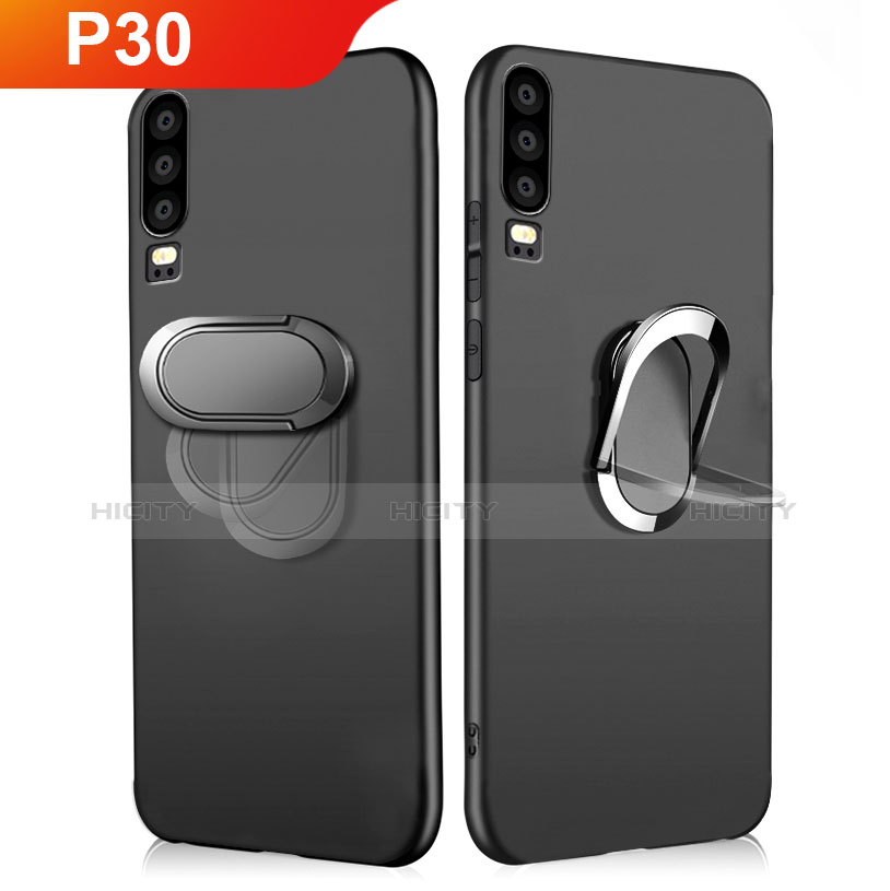 Coque Ultra Fine Silicone Souple avec Support Bague Anneau Aimante Magnetique pour Huawei P30 Noir Plus