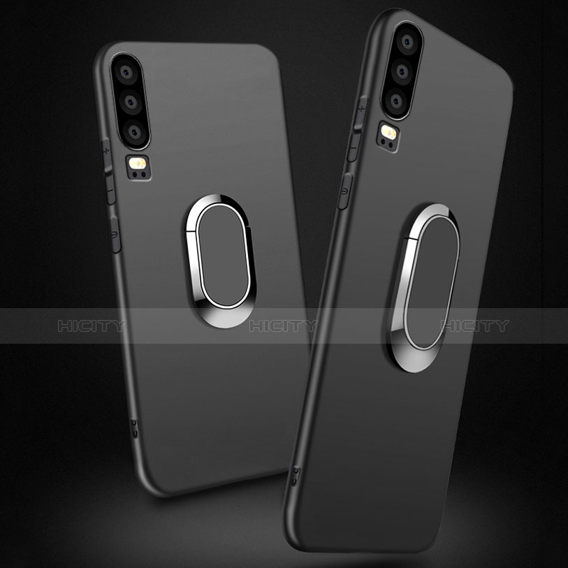 Coque Ultra Fine Silicone Souple avec Support Bague Anneau Aimante Magnetique pour Huawei P30 Noir Plus