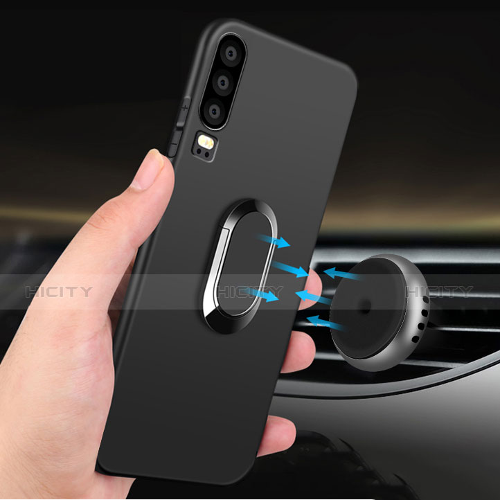 Coque Ultra Fine Silicone Souple avec Support Bague Anneau Aimante Magnetique pour Huawei P30 Noir Plus