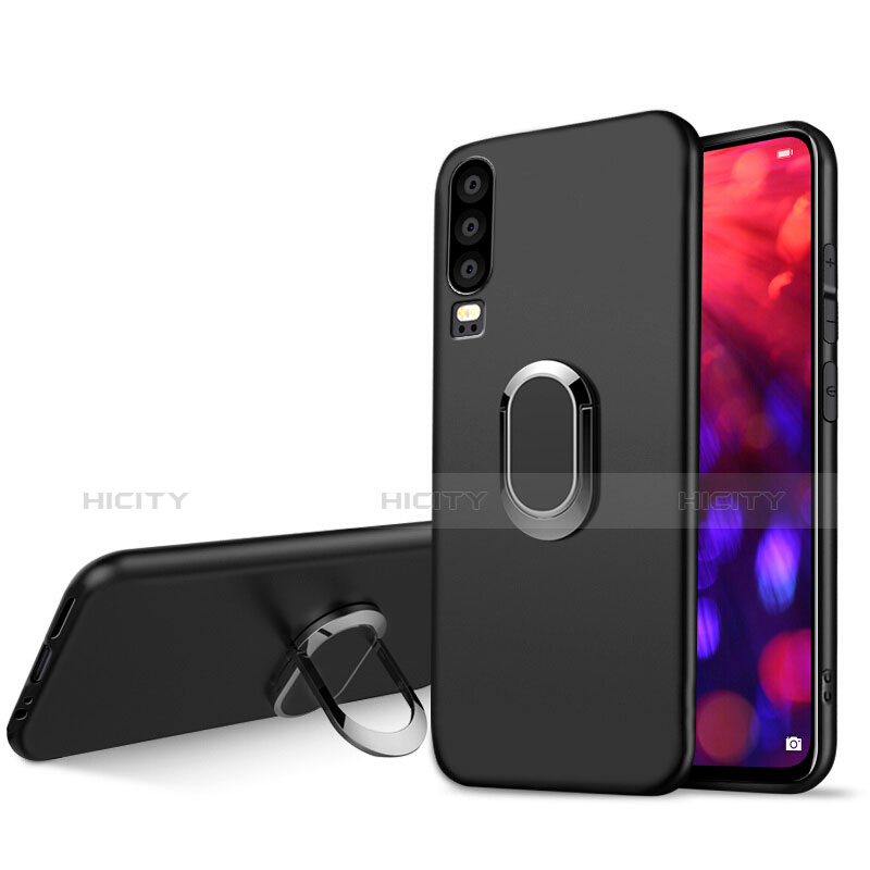 Coque Ultra Fine Silicone Souple avec Support Bague Anneau Aimante Magnetique pour Huawei P30 Noir Plus