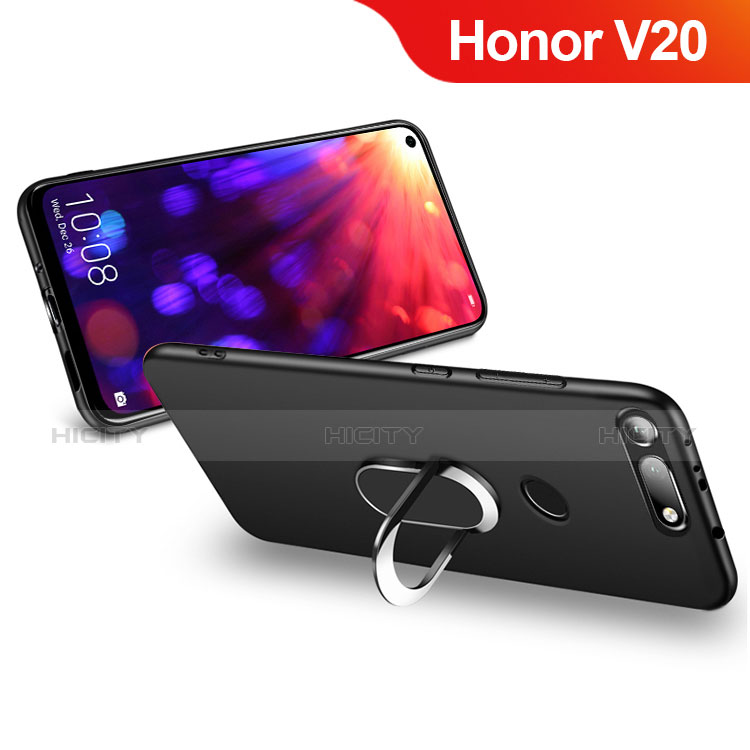 Coque Ultra Fine Silicone Souple avec Support Bague Anneau Aimante Magnetique R01 pour Huawei Honor V20 Noir Plus