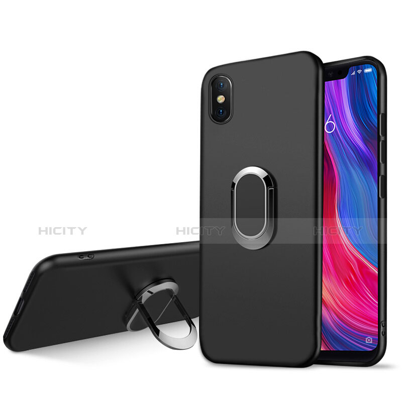 Coque Ultra Fine Silicone Souple avec Support Bague Anneau Aimante pour Xiaomi Mi 8 Screen Fingerprint Edition Noir Plus