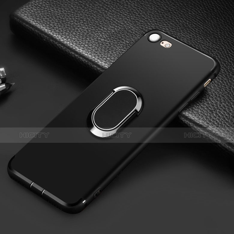 Coque Ultra Fine Silicone Souple avec Support Bague Anneau pour Apple iPhone 7 Noir Plus