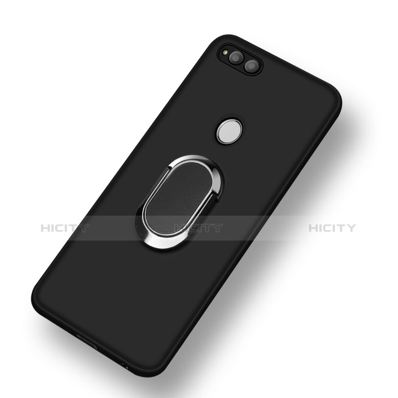 Coque Ultra Fine Silicone Souple avec Support Bague Anneau pour Huawei Honor 7X Noir Plus