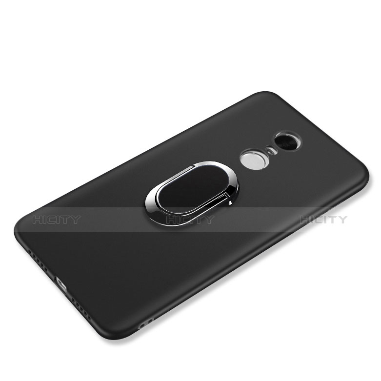 Coque Ultra Fine Silicone Souple avec Support Bague Anneau pour Xiaomi Redmi Note 4 Standard Edition Noir Plus