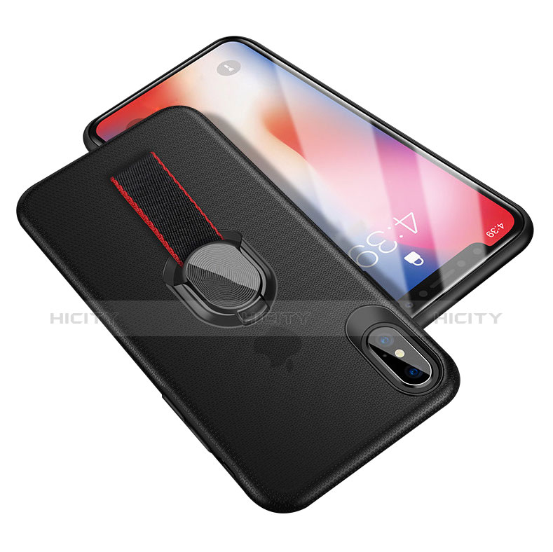 Coque Ultra Fine Silicone Souple avec Support Bague Anneau T01 pour Apple iPhone X Noir Plus