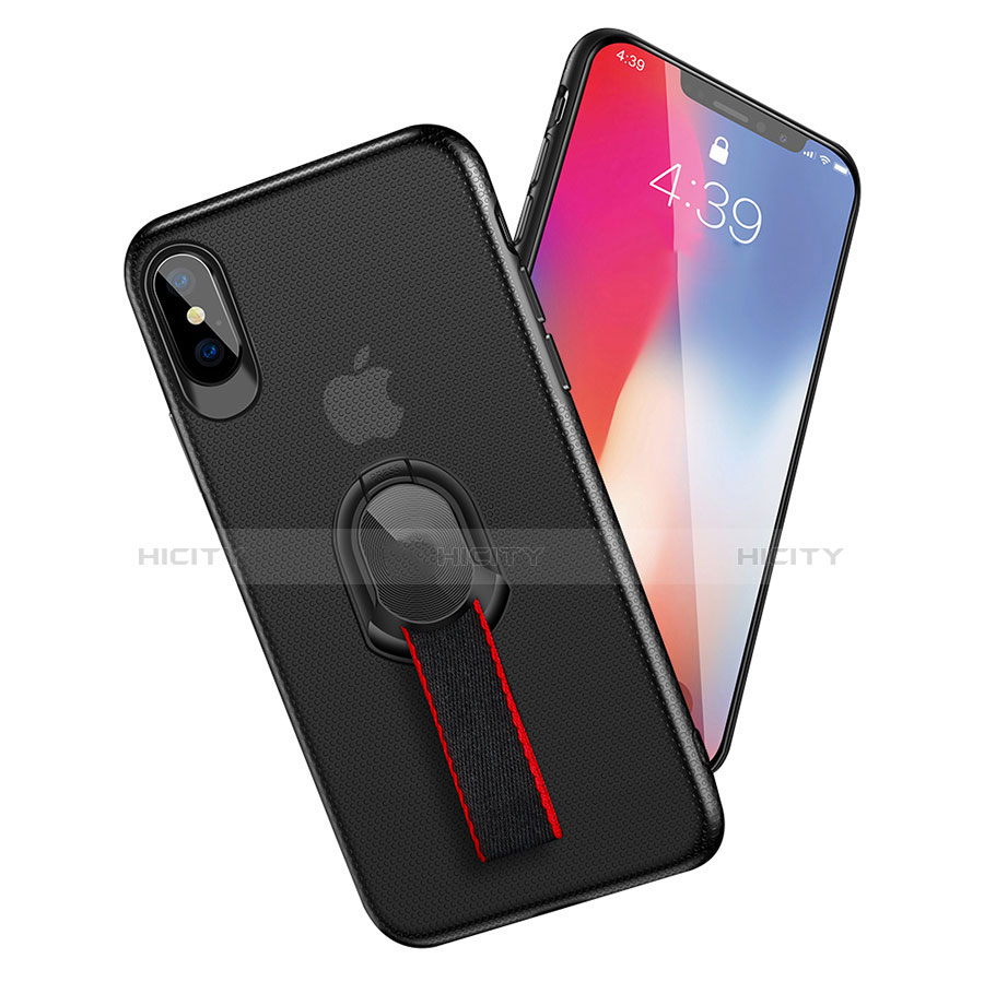 Coque Ultra Fine Silicone Souple avec Support Bague Anneau T01 pour Apple iPhone X Noir Plus