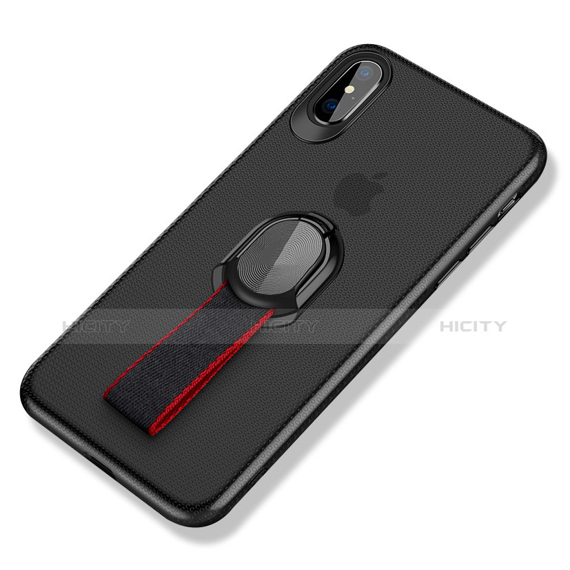 Coque Ultra Fine Silicone Souple avec Support Bague Anneau T01 pour Apple iPhone X Noir Plus