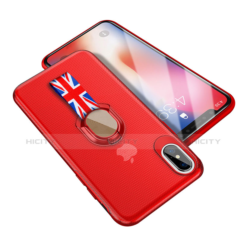 Coque Ultra Fine Silicone Souple avec Support Bague Anneau T01 pour Apple iPhone Xs Rouge Plus