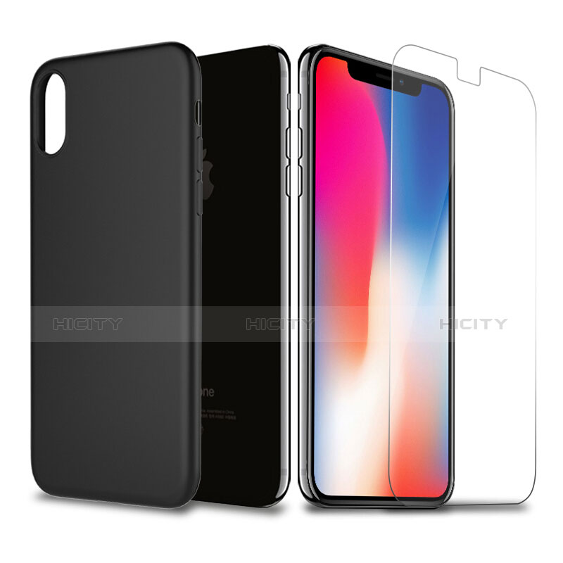 Coque Ultra Fine Silicone Souple et Protecteur d'Ecran pour Apple iPhone X Noir Plus