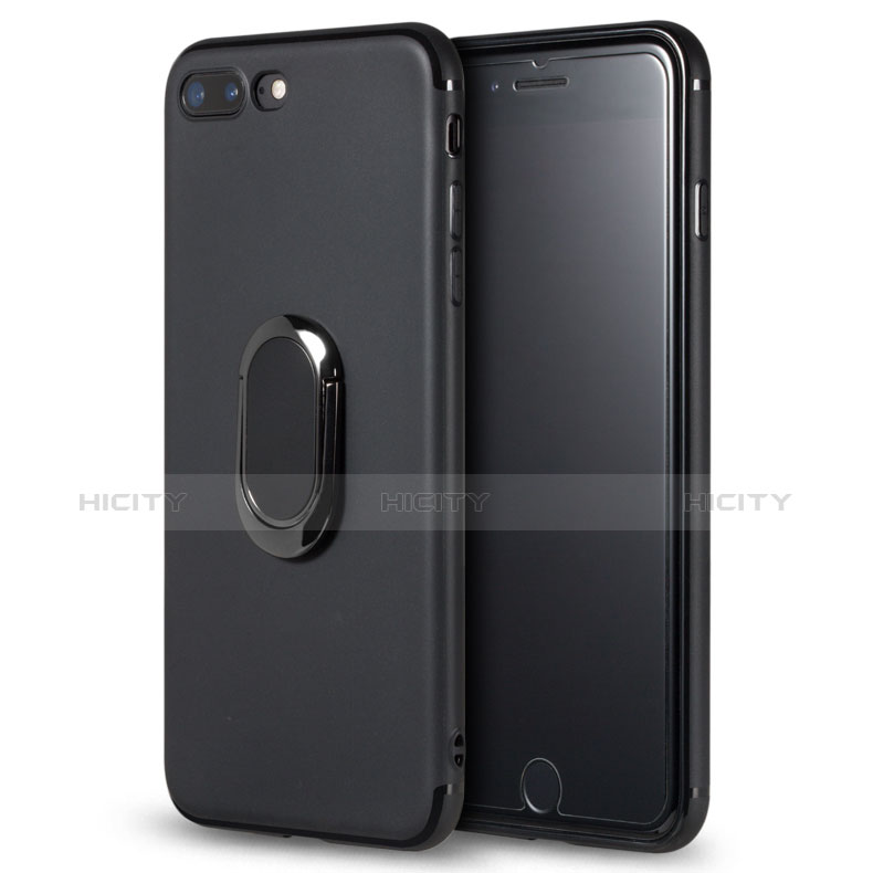 Coque Ultra Fine Silicone Souple et Support Bague Anneau pour Apple iPhone 8 Plus Noir Plus