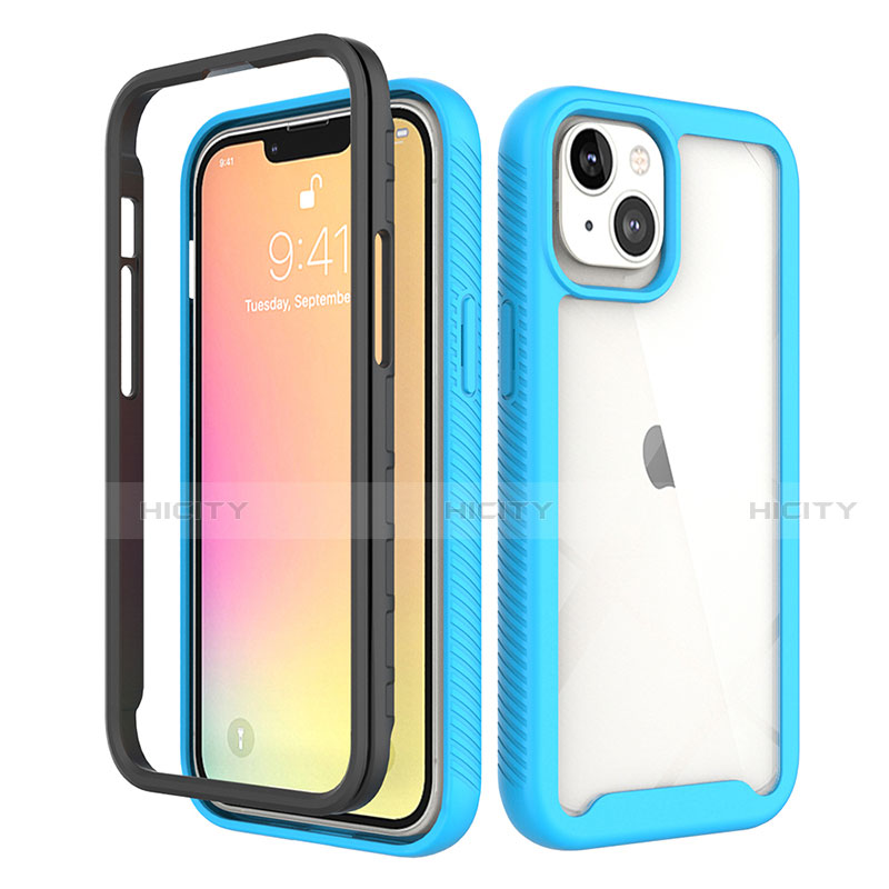 Coque Ultra Fine Silicone Souple Housse Etui 360 Degres Avant et Arriere pour Apple iPhone 13 Mini Bleu et Noir Plus