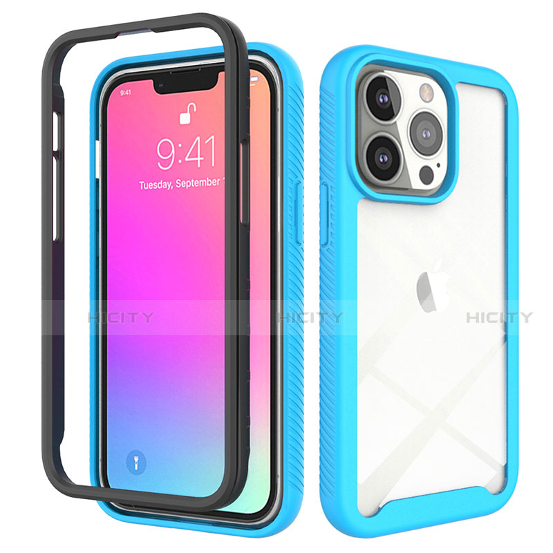 Coque Ultra Fine Silicone Souple Housse Etui 360 Degres Avant et Arriere pour Apple iPhone 13 Pro Bleu Ciel Plus