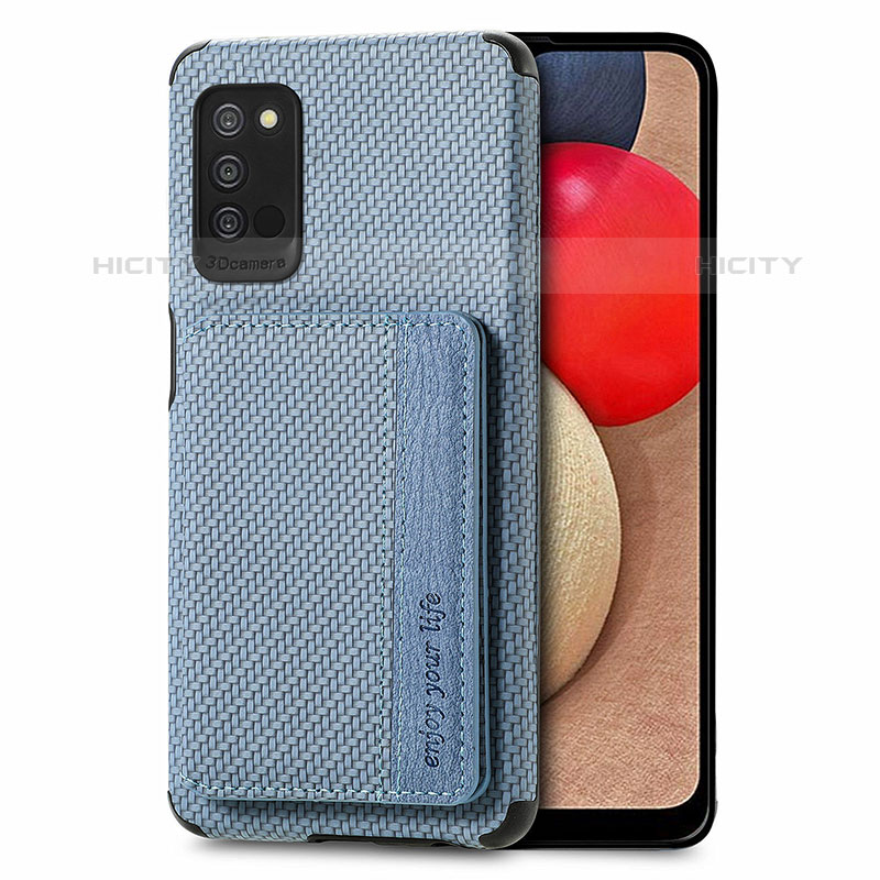 Coque Ultra Fine Silicone Souple Housse Etui avec Aimante Magnetique S01D pour Samsung Galaxy M02s Bleu Plus