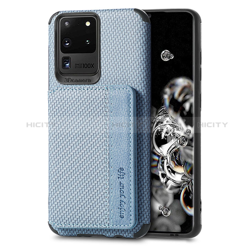 Coque Ultra Fine Silicone Souple Housse Etui avec Aimante Magnetique S01D pour Samsung Galaxy S20 Ultra 5G Bleu Plus