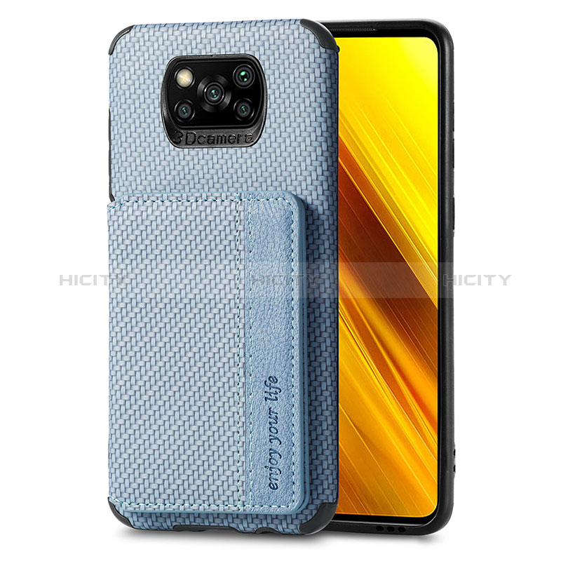 Coque Ultra Fine Silicone Souple Housse Etui avec Aimante Magnetique S01D pour Xiaomi Poco X3 NFC Bleu Plus