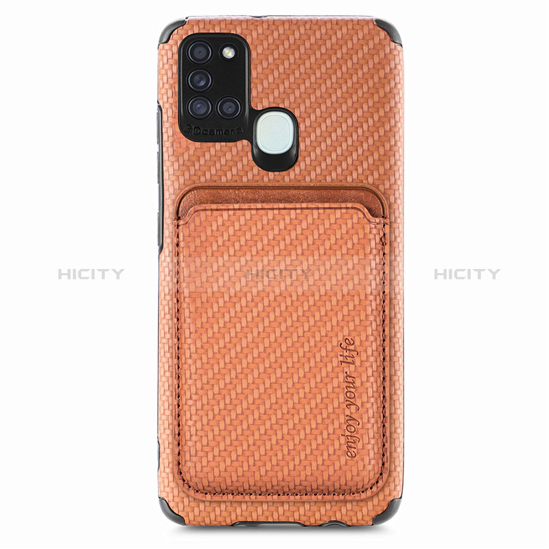 Coque Ultra Fine Silicone Souple Housse Etui avec Aimante Magnetique S02D pour Samsung Galaxy A21s Marron Plus