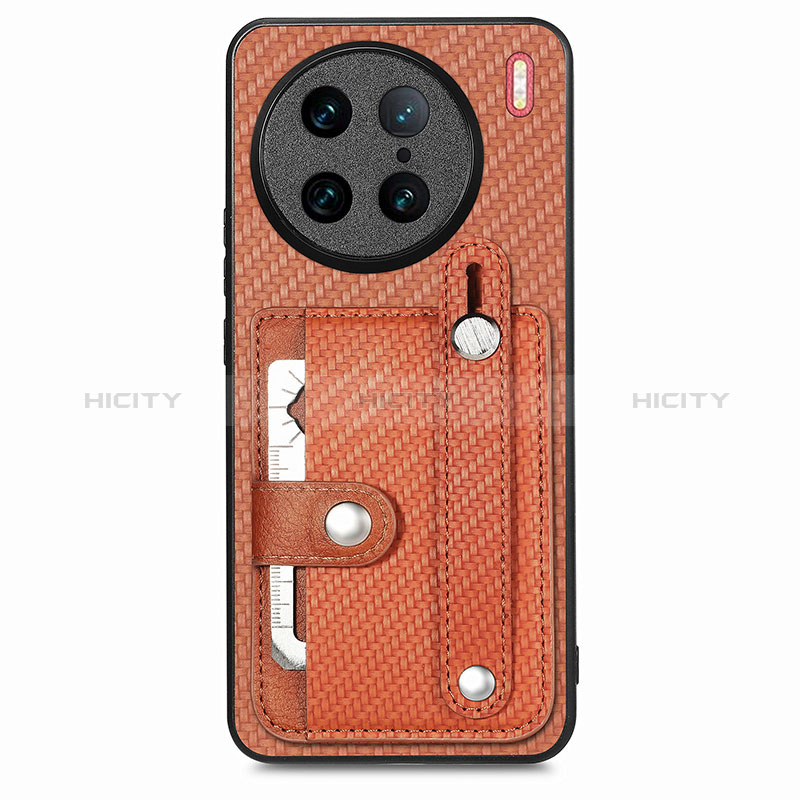 Coque Ultra Fine Silicone Souple Housse Etui avec Aimante Magnetique S02D pour Vivo X90 Pro 5G Marron Plus