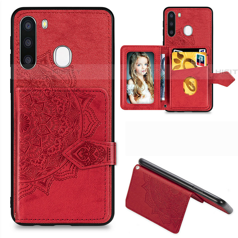 Coque Ultra Fine Silicone Souple Housse Etui avec Aimante Magnetique S05D pour Samsung Galaxy A21 European Rouge Plus