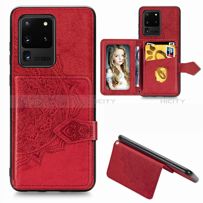 Coque Ultra Fine Silicone Souple Housse Etui avec Aimante Magnetique S05D pour Samsung Galaxy S20 Ultra 5G Rouge Plus