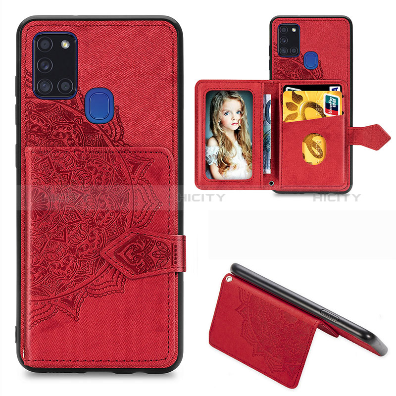 Coque Ultra Fine Silicone Souple Housse Etui avec Aimante Magnetique S06D pour Samsung Galaxy A21s Rouge Plus