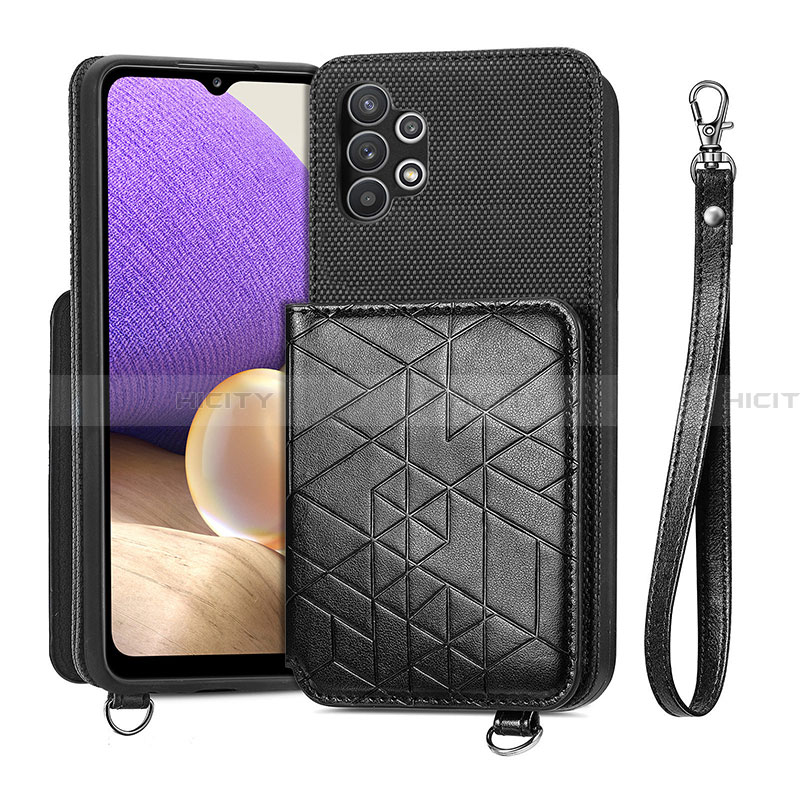 Coque Ultra Fine Silicone Souple Housse Etui avec Aimante Magnetique S08D pour Samsung Galaxy A32 5G Noir Plus